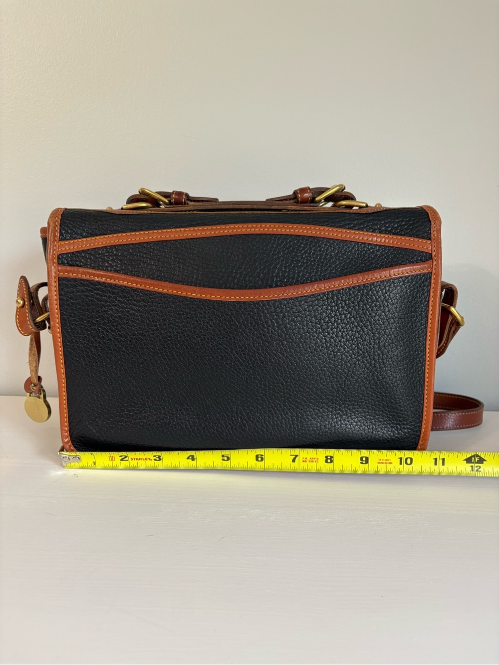 Vintage Dooney & Bourke AWL Leather Carrier Bag Black Tan Crossbody Satchel 90s - Picture 7 of 16